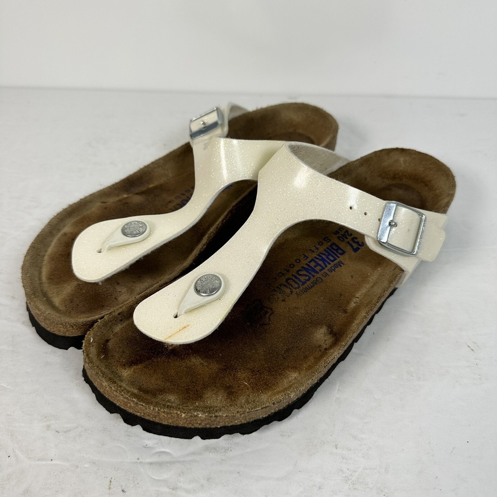 Birkenstock Womens Gizeh Birko-Flor Graceful Pearl White Sandal Euro size 37 N